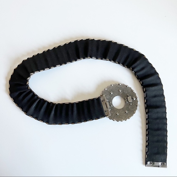 Antique Silver Bronze Metal Beaded Rhinestone Buckle Elastic Band Belt 31 - Picture 4 of 14